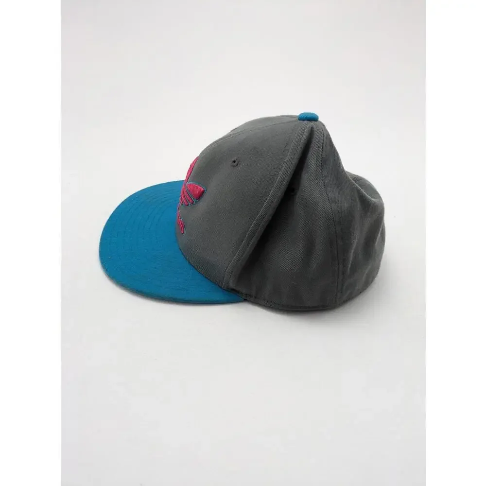 VTG Adidas Trefoil Logo Gray Pink Blue Hip Hop 210 Fitted Hat‎ Size 7 1/4- 7 5/8